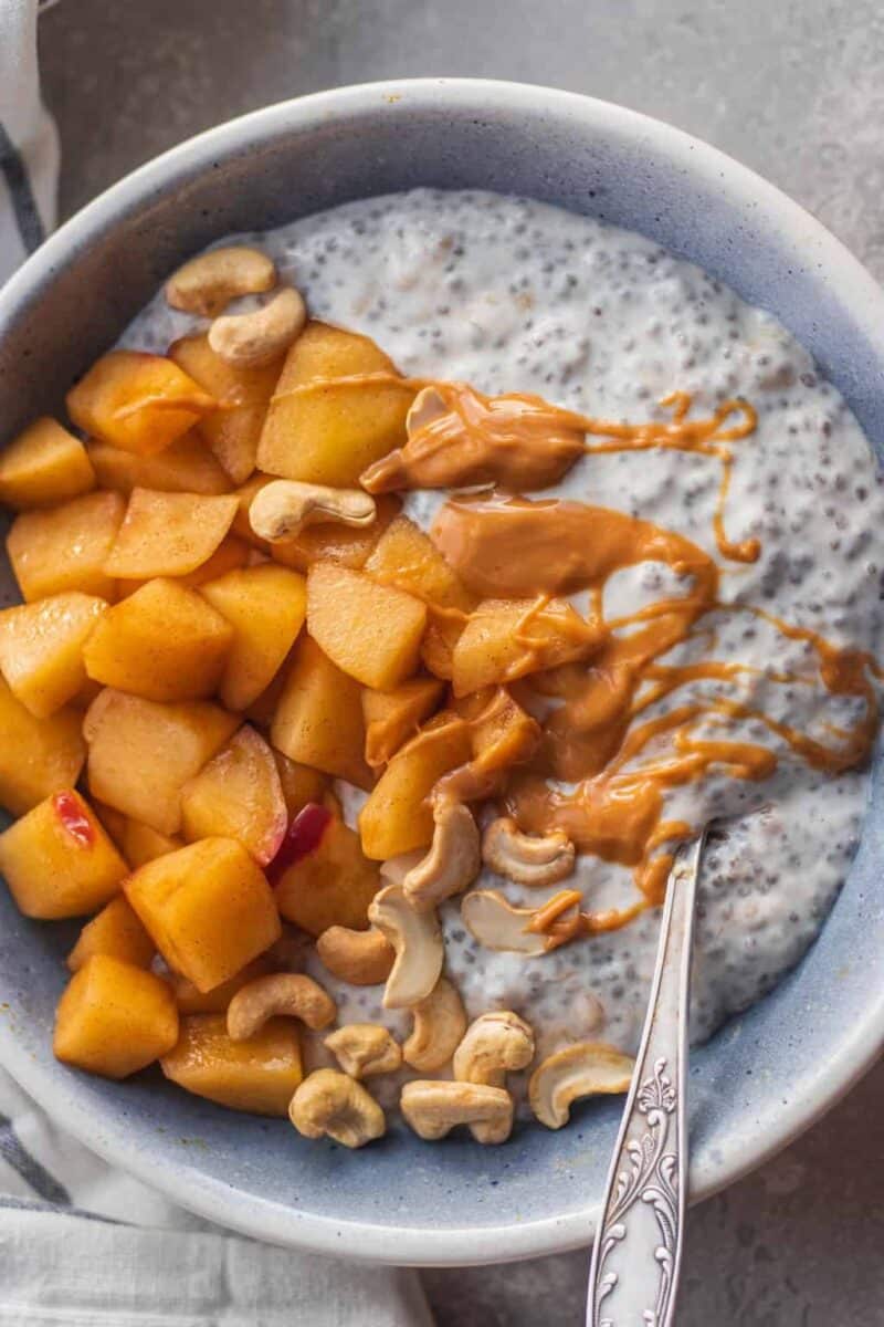Vegan chia pudding with stovetop apples