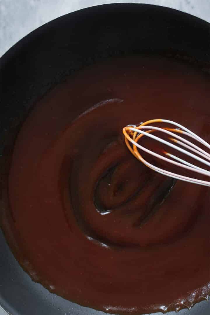 BBQ sauce in a frying pan