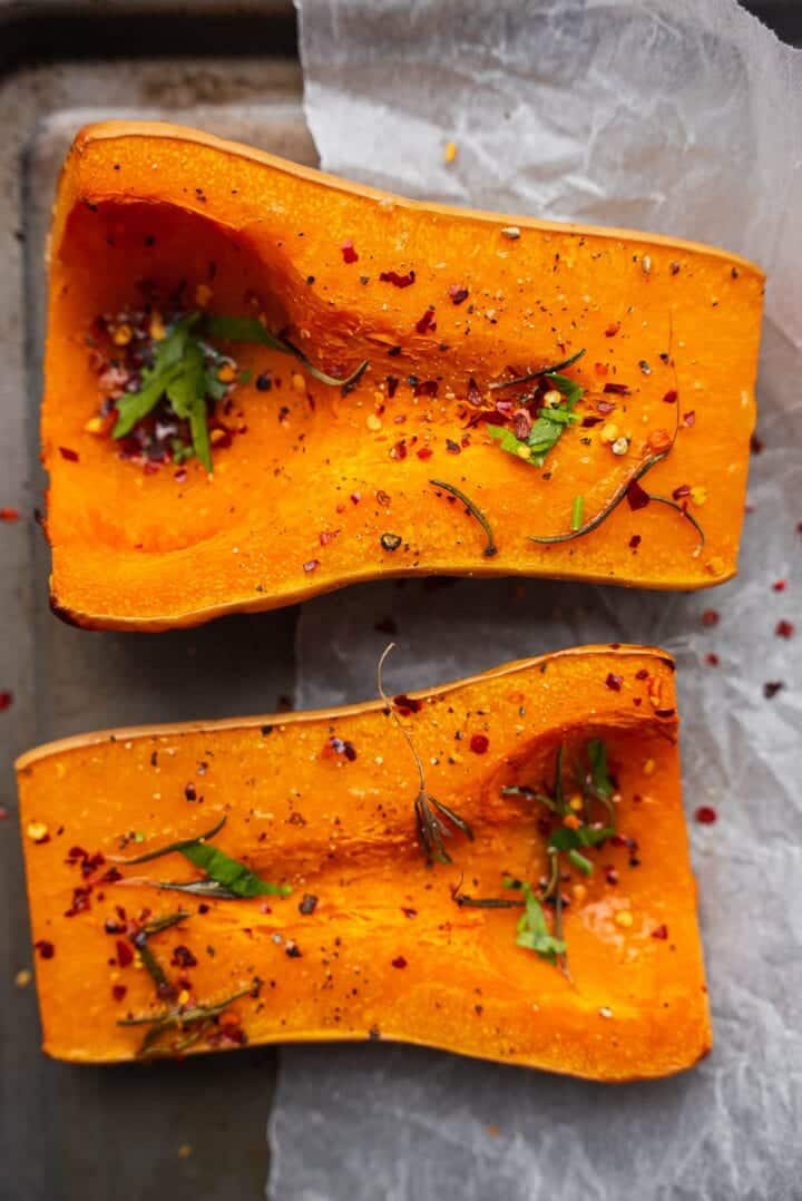 Baked butternut squash with rosemary