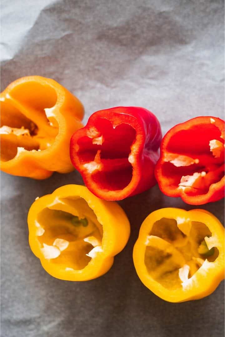 Bell peppers on a baking tray