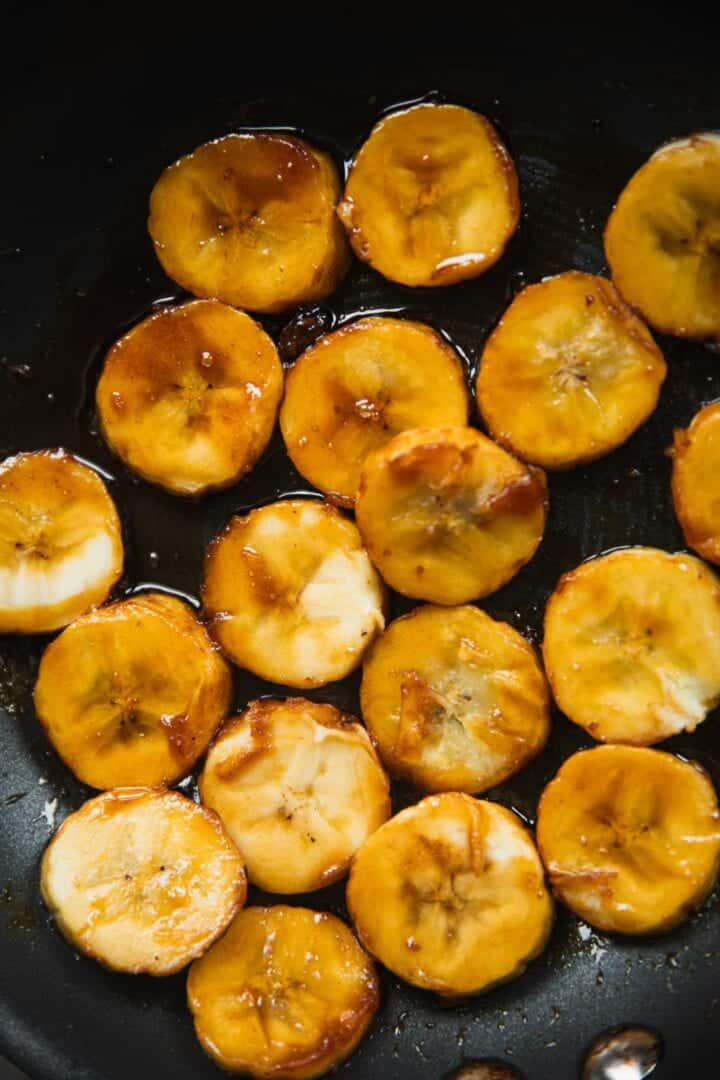 Caramelised banana on a frying pan
