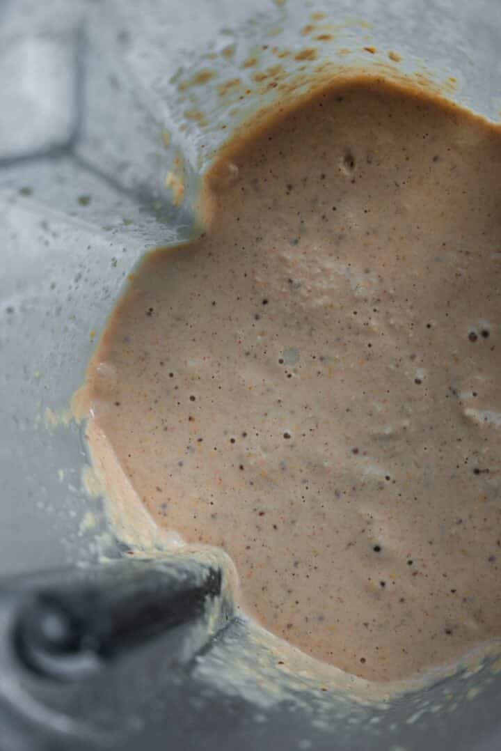 Cheesy vegan sauce in a blender