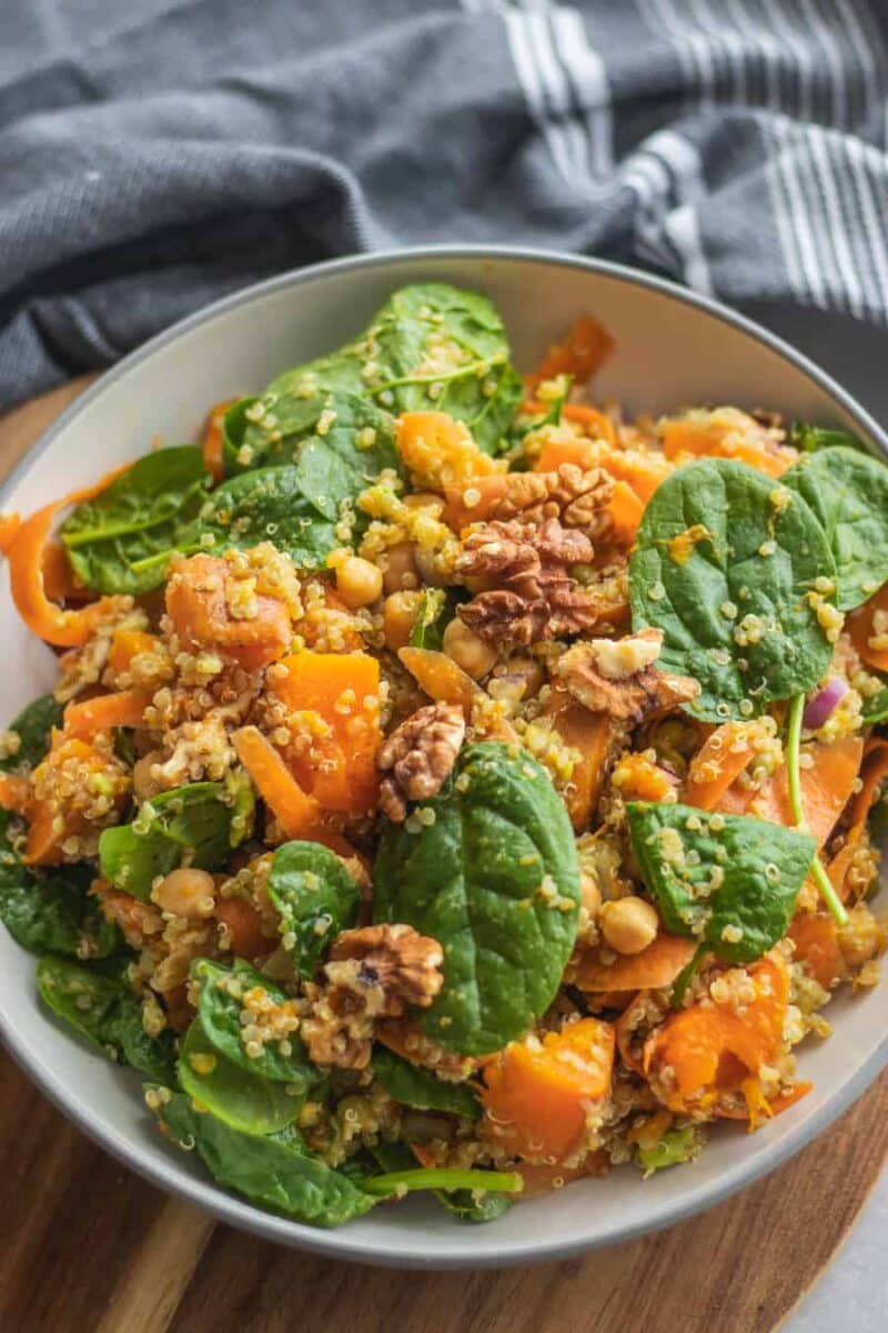 Closeup of chickpea pumpkin salad with quinoa and chickpeas