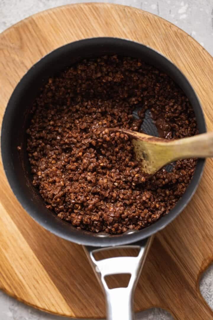Chocolate buckwheat in a saucepan