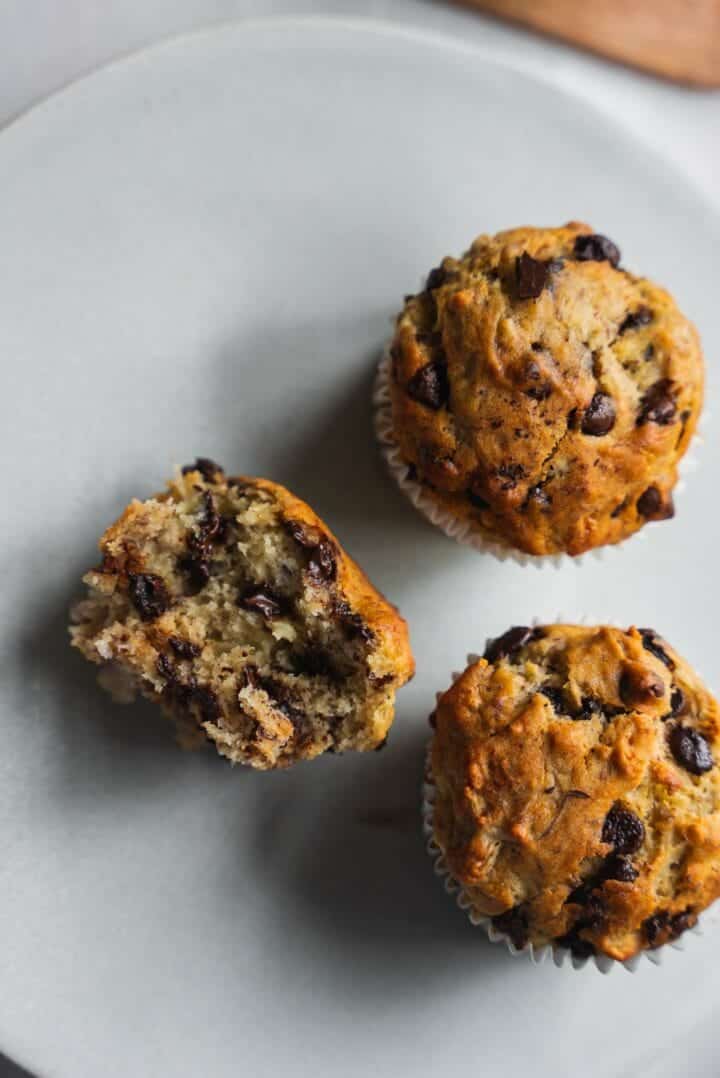 Chocolate chip muffins on a plate