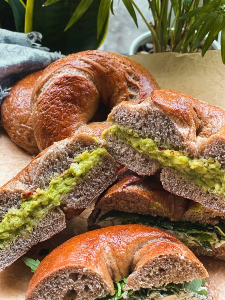 Cinnamon bagels with avocado and vegan butter