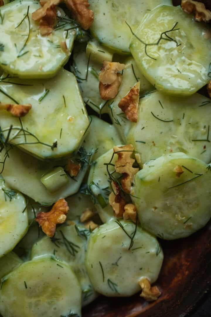 Closeup of Polish cucumber salad