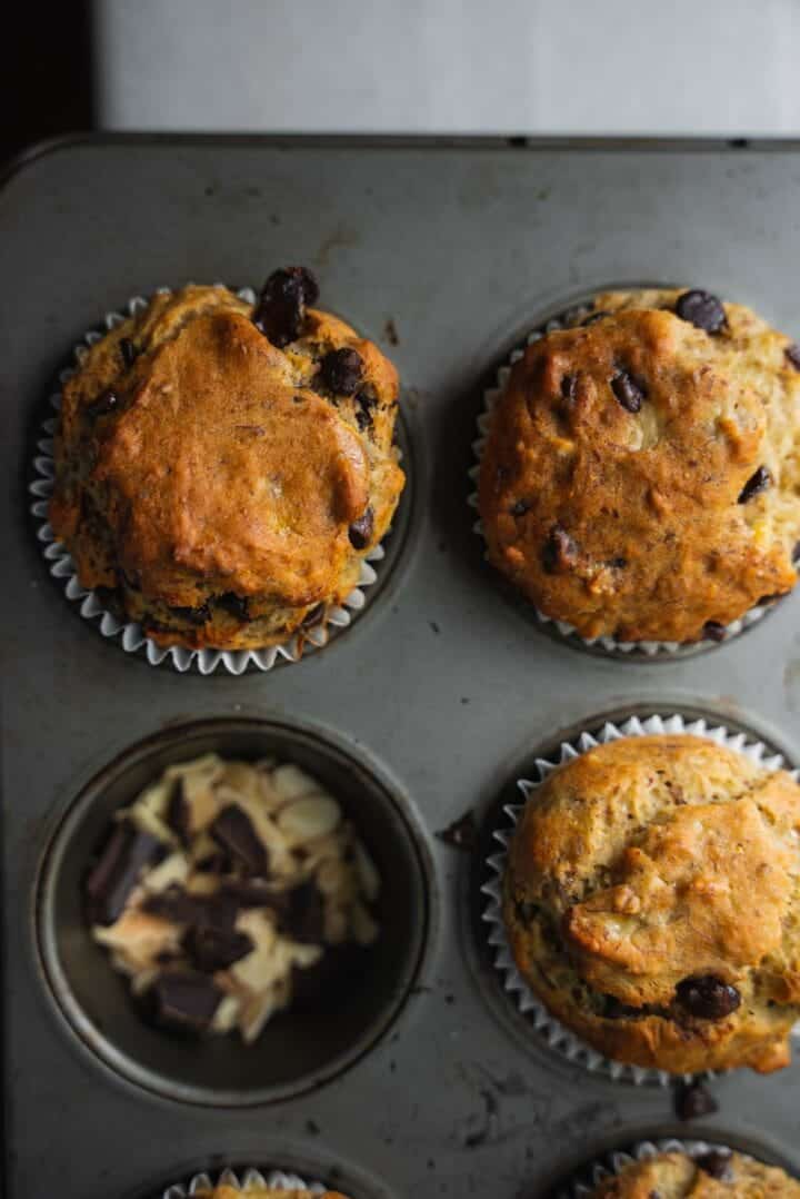 Closeup of muffins in a muffin tray