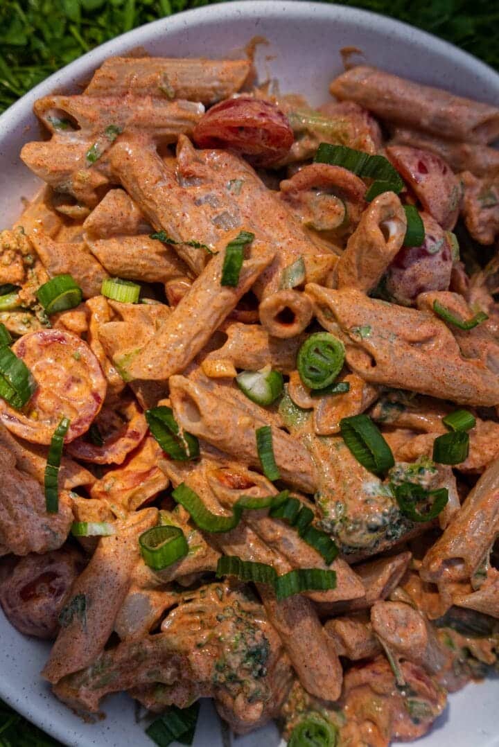 Closeup of penne in a bowl