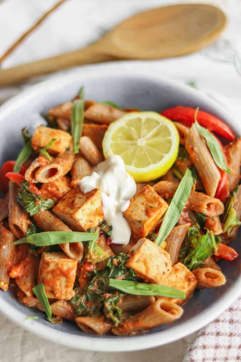 Creamy vegan tomato pasta with tofu gluten-free