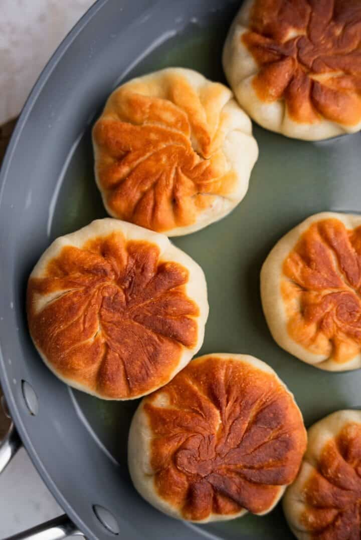 Crispy buns in a frying pan