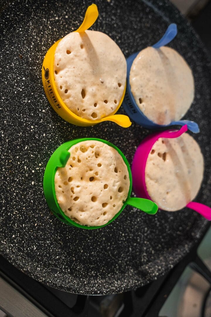 Crumpets in a pan