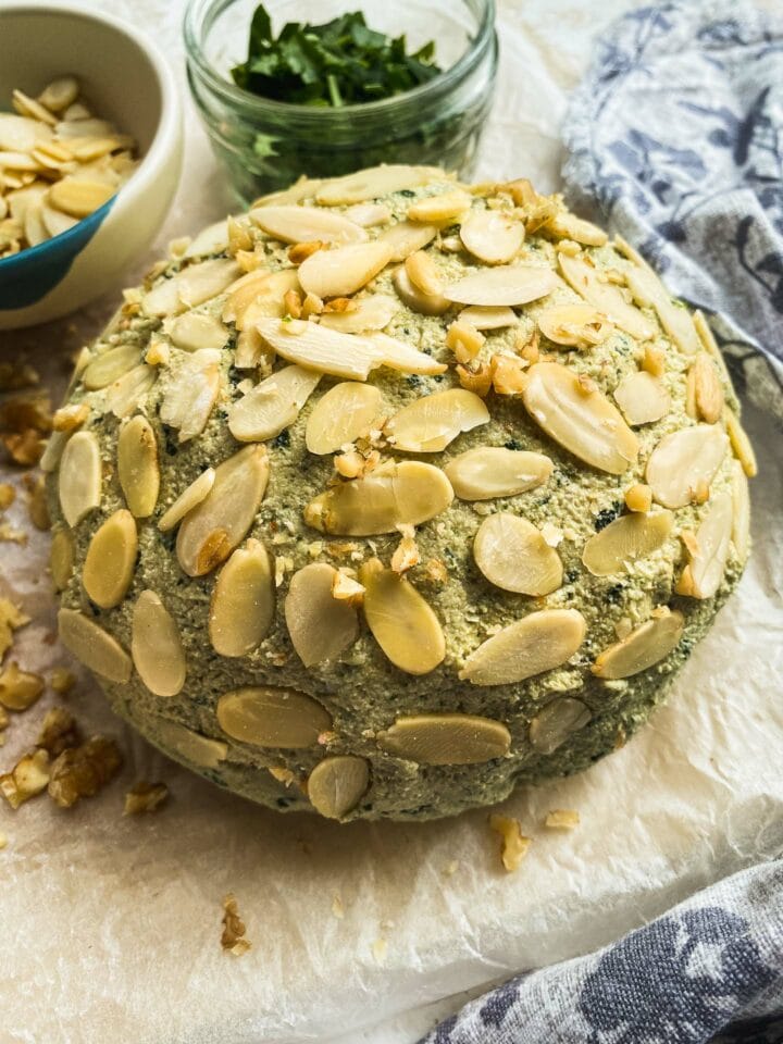 Dairy-free cheese with basil and garlic