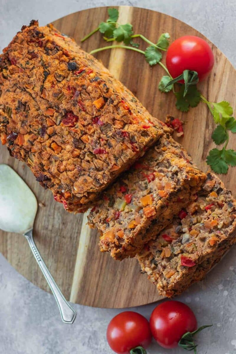 Vegan Christmas lentil loaf with vegetables