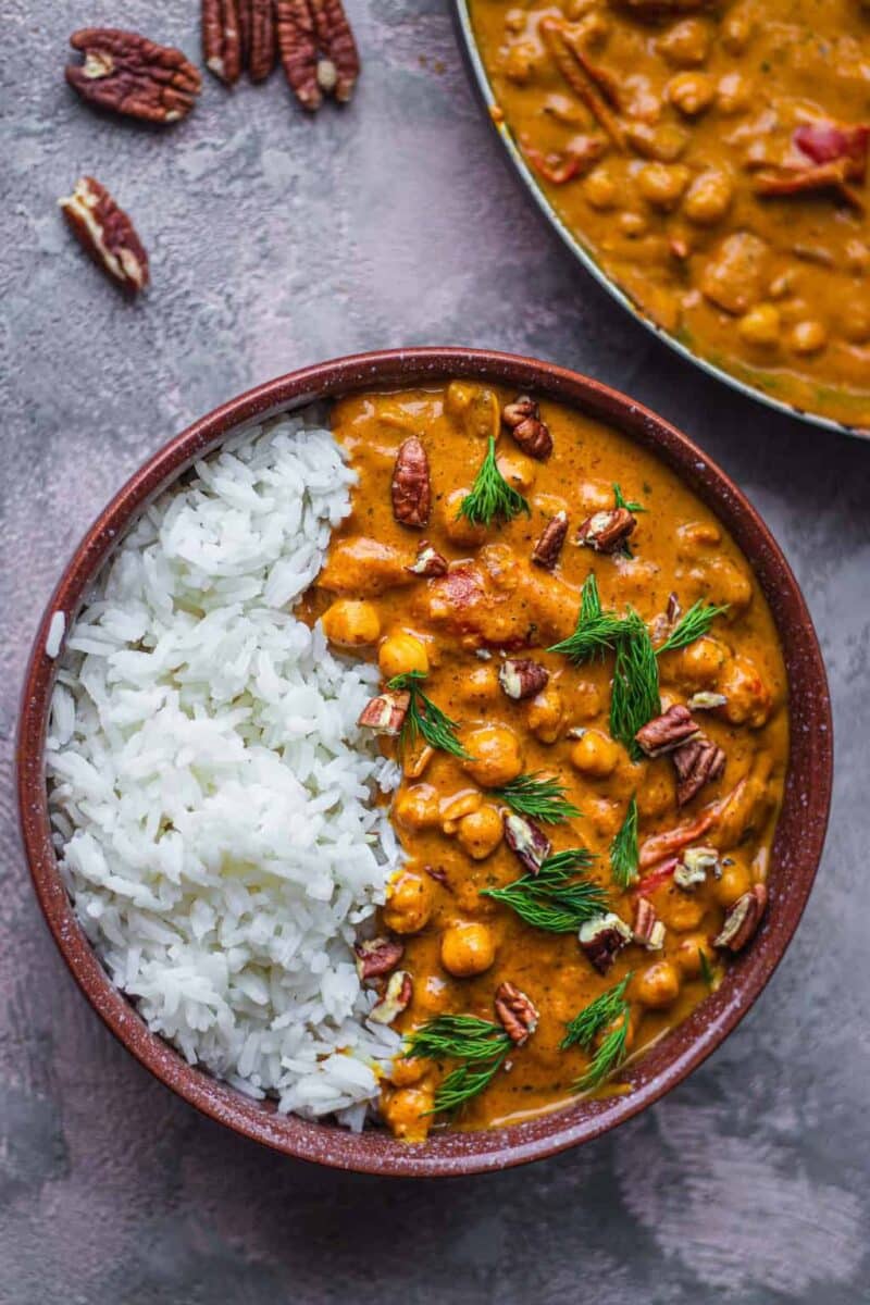 Easy vegan butter chicken with rice