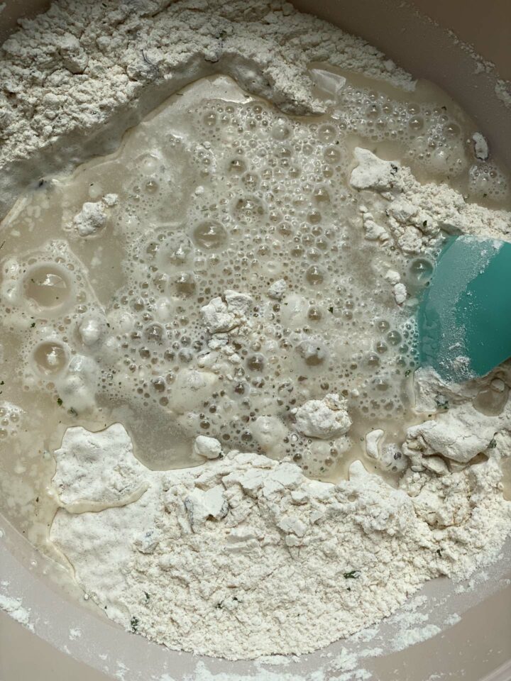 Flour and water in a mixing bowl