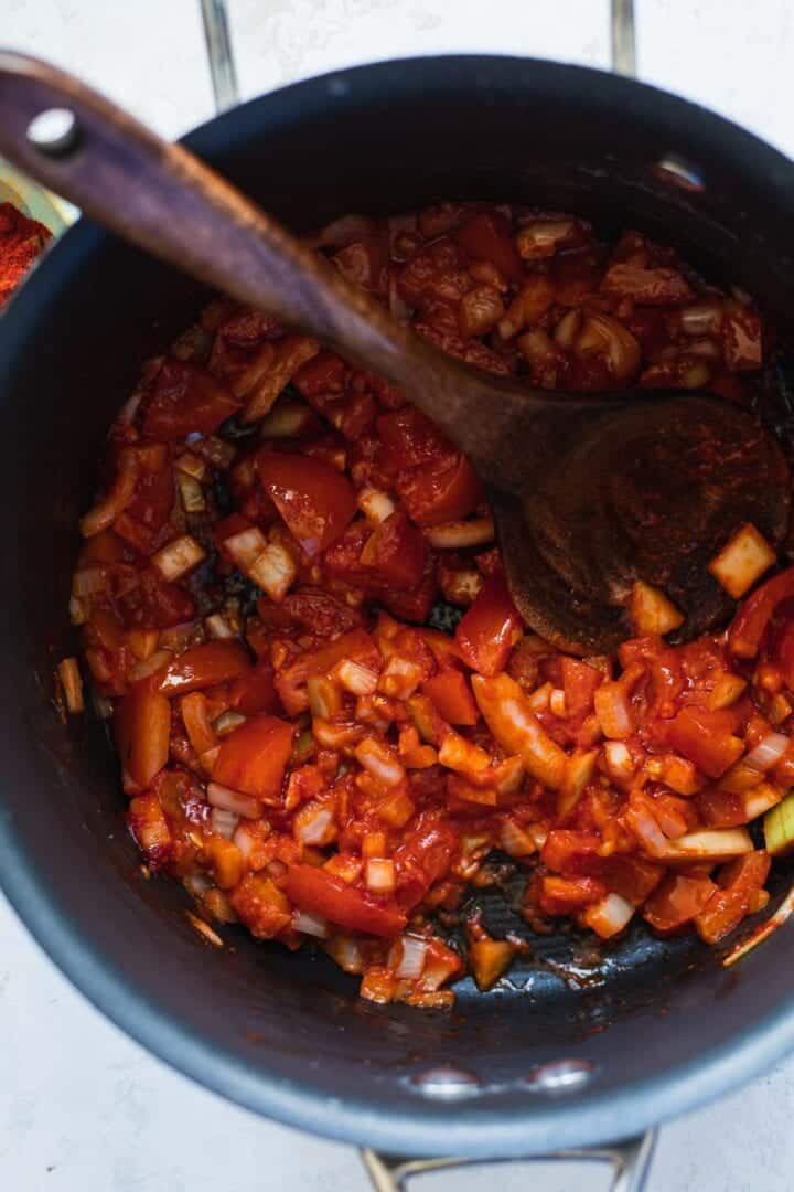 Fresh tomatoes in a saucepan