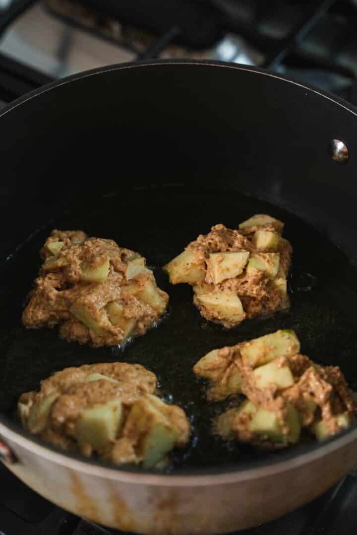 Fritters in a frying pan