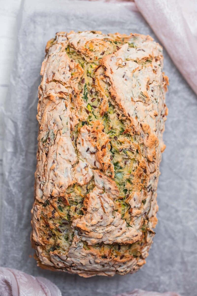 Vegan zucchini bread on a cooling rack