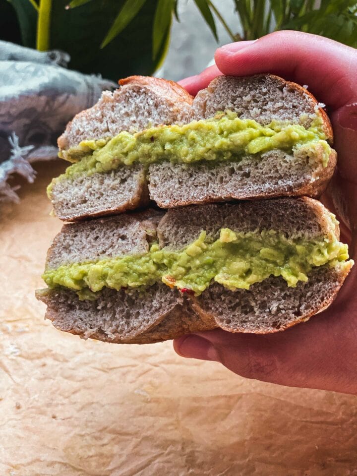 Homemade bagel with avocado