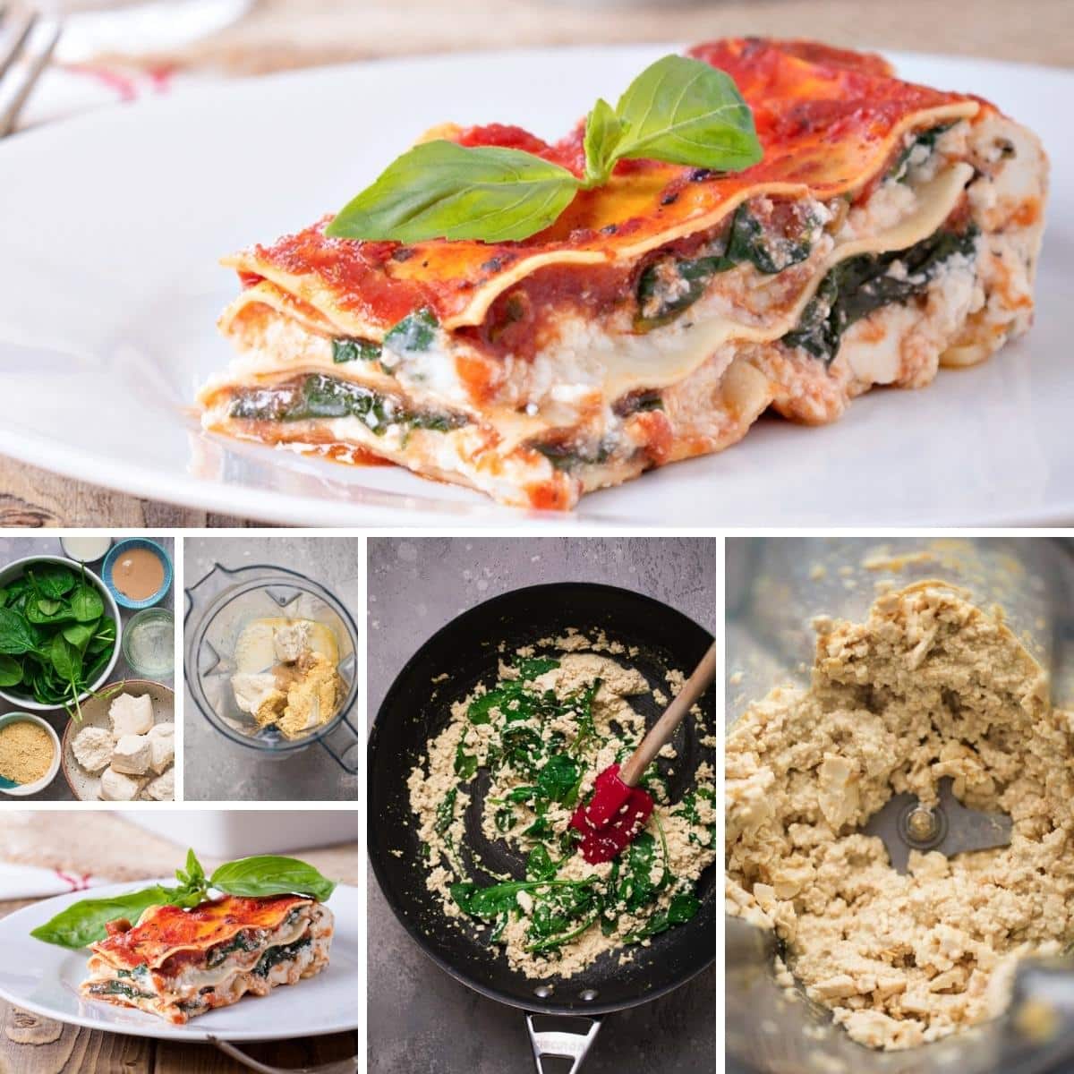 collage of images showing the vegan lasagna being prepared
