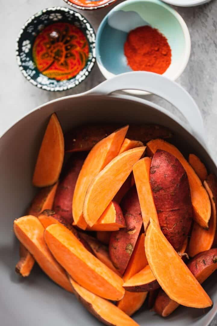 Ingredients for homemade sweet potato wedges