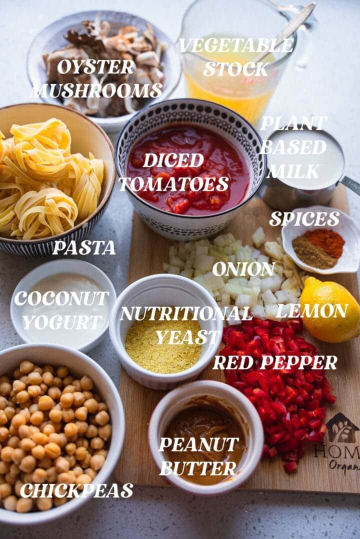 Ingredients for one pot chickpea pasta