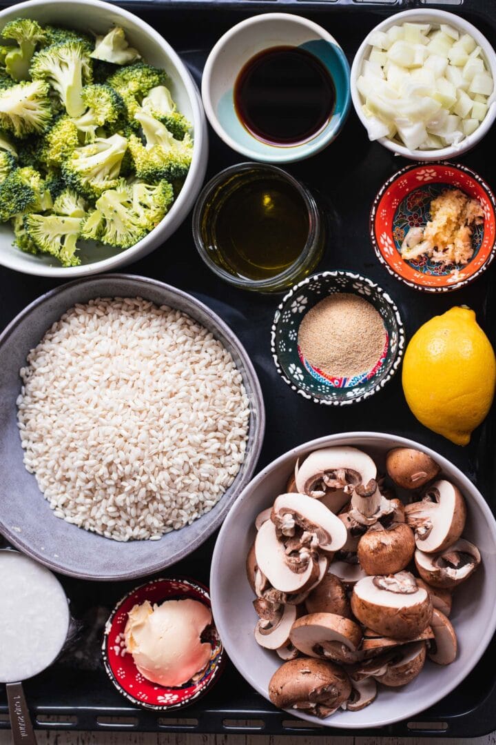 Ingredients for vegan mushroom risotto
