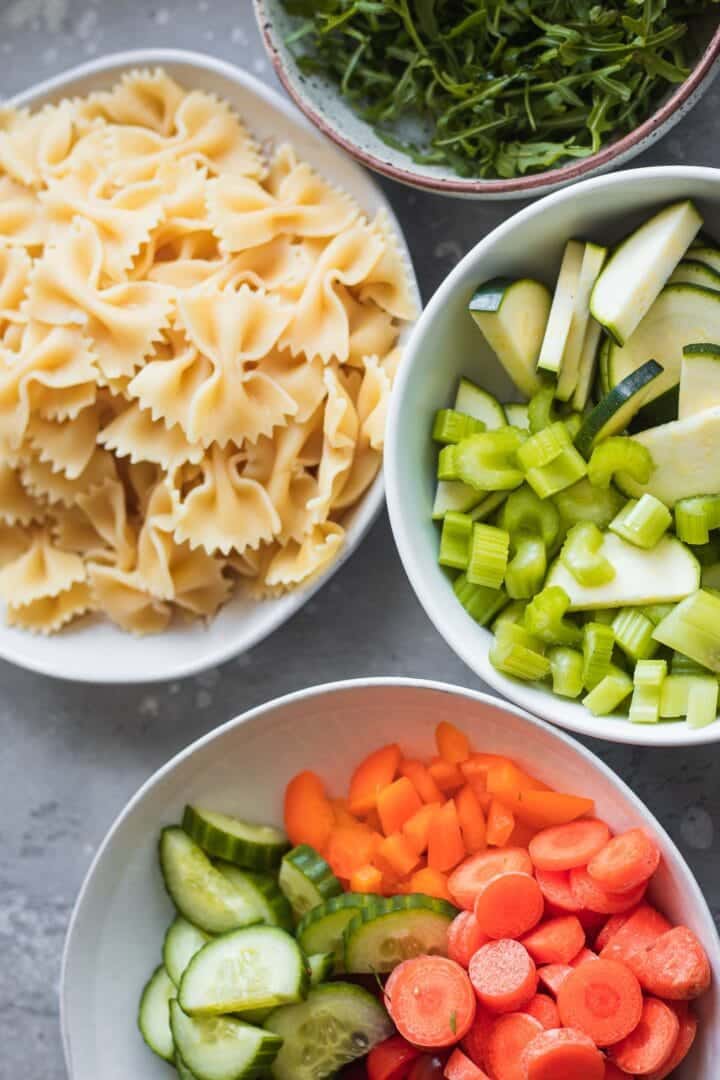 Ingredients for vegan pasta salad