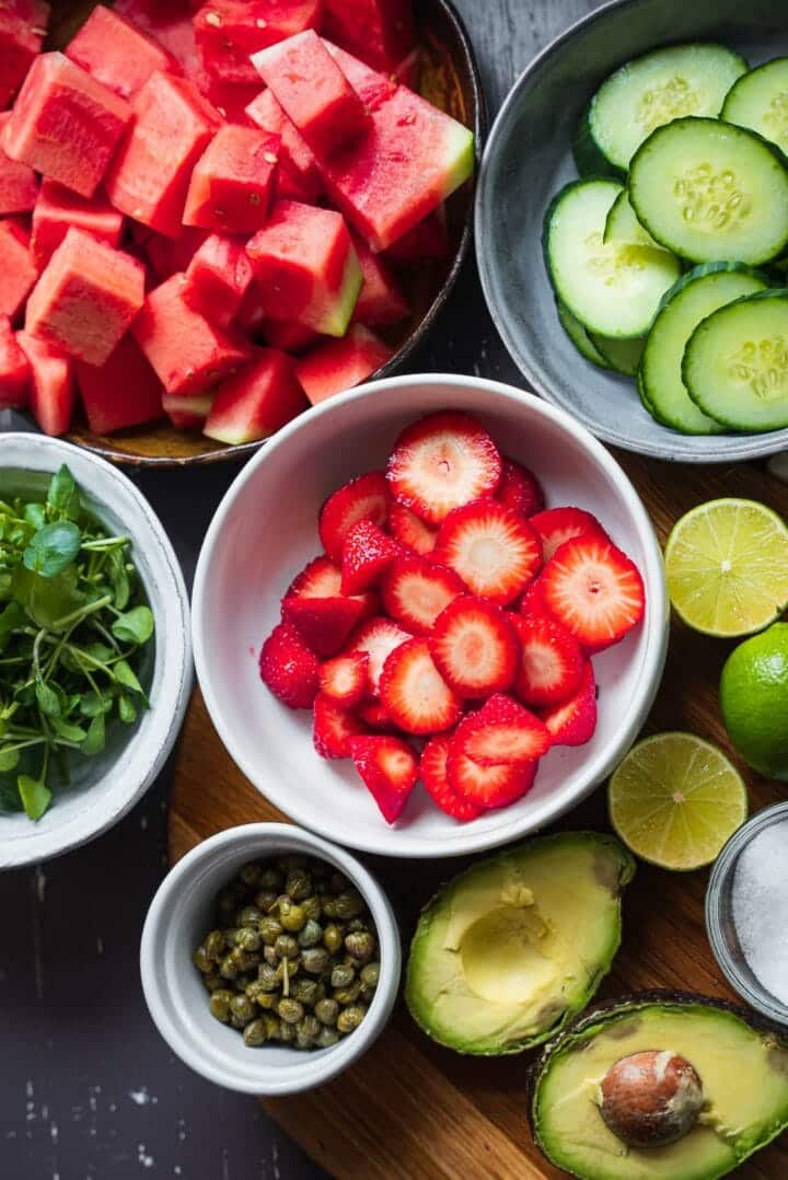 Ingredients for vegan watermelon salad