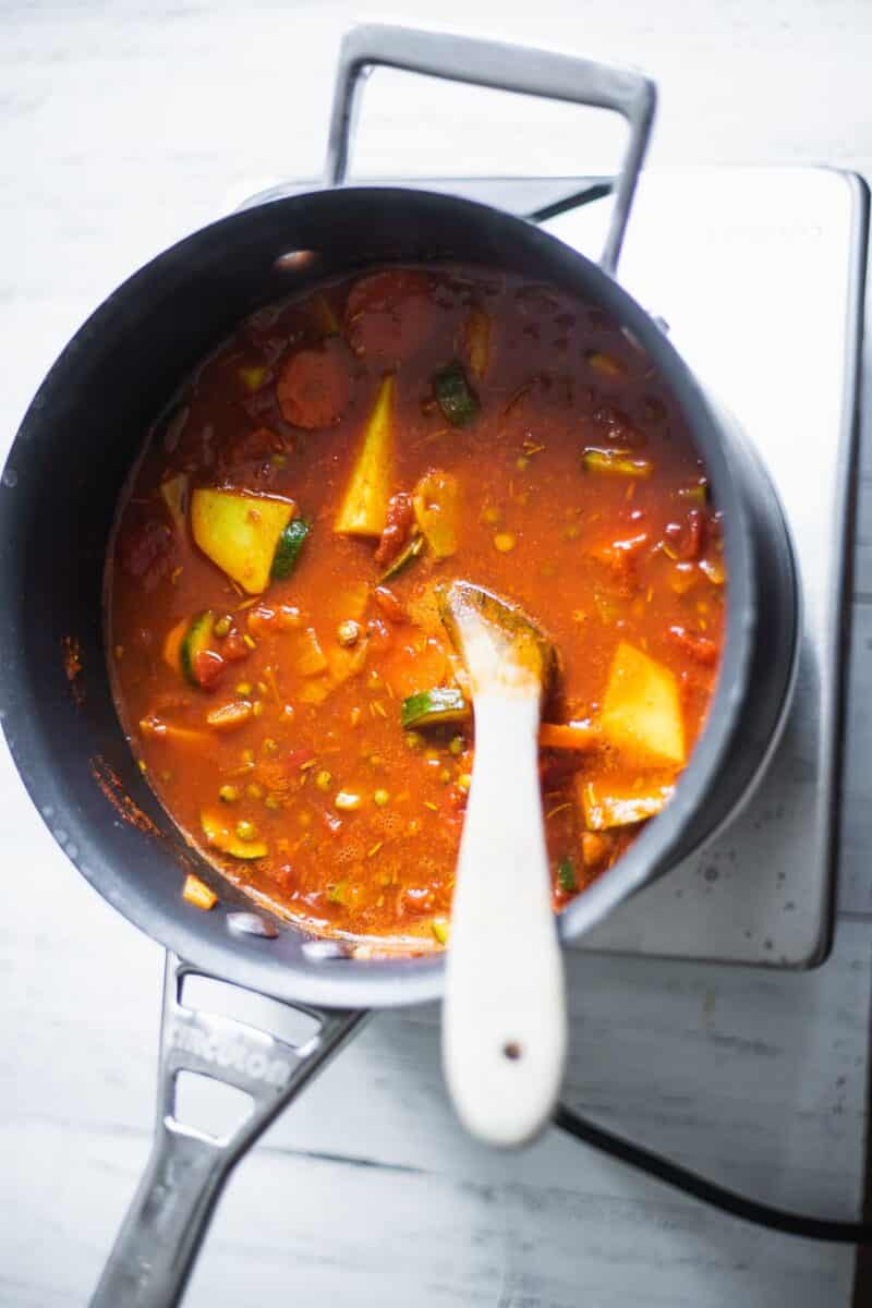 Lentil soup in a saucepan