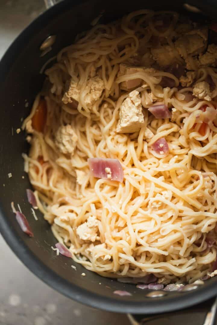 Noodles in a saucepan