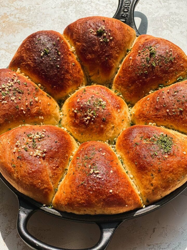 Olive oil bread in a skillet