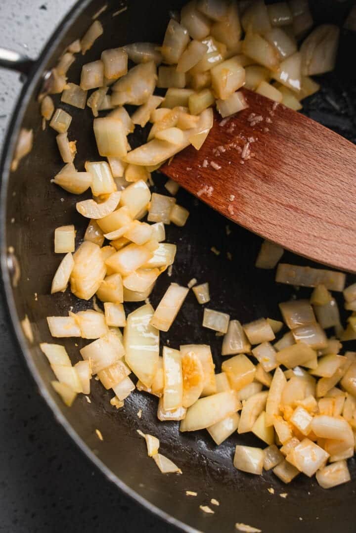 Onion and garlic in a skillet