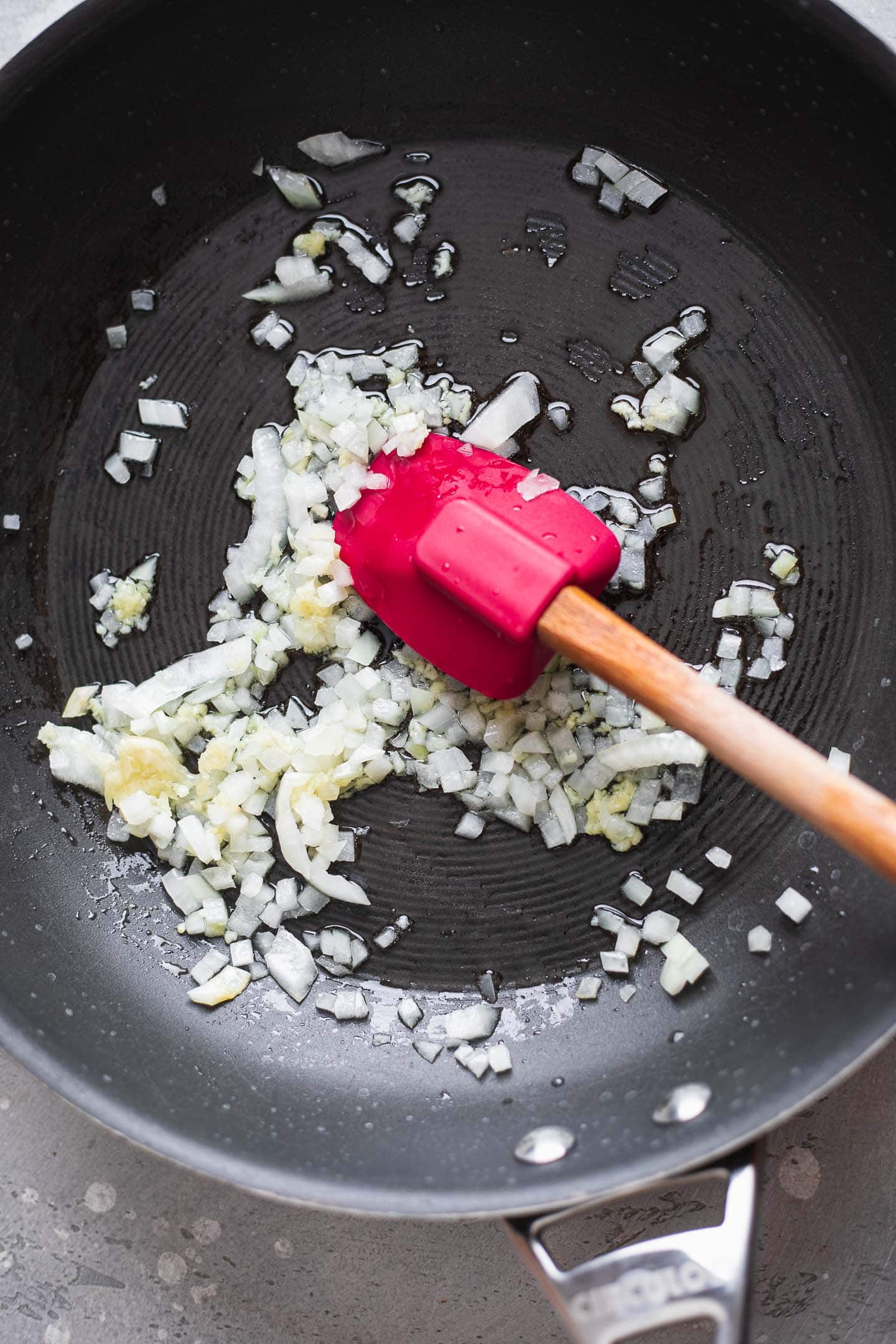 Onions and garlic in a frying pan