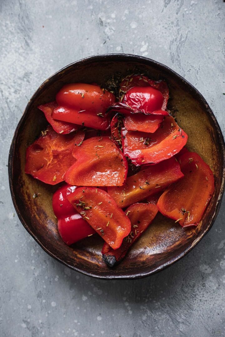 Roasted red pepper in a bowl