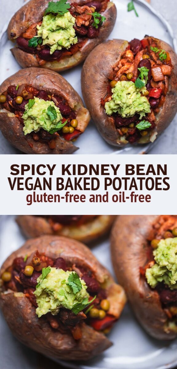 Spicy kidney bean vegan baked potatoes