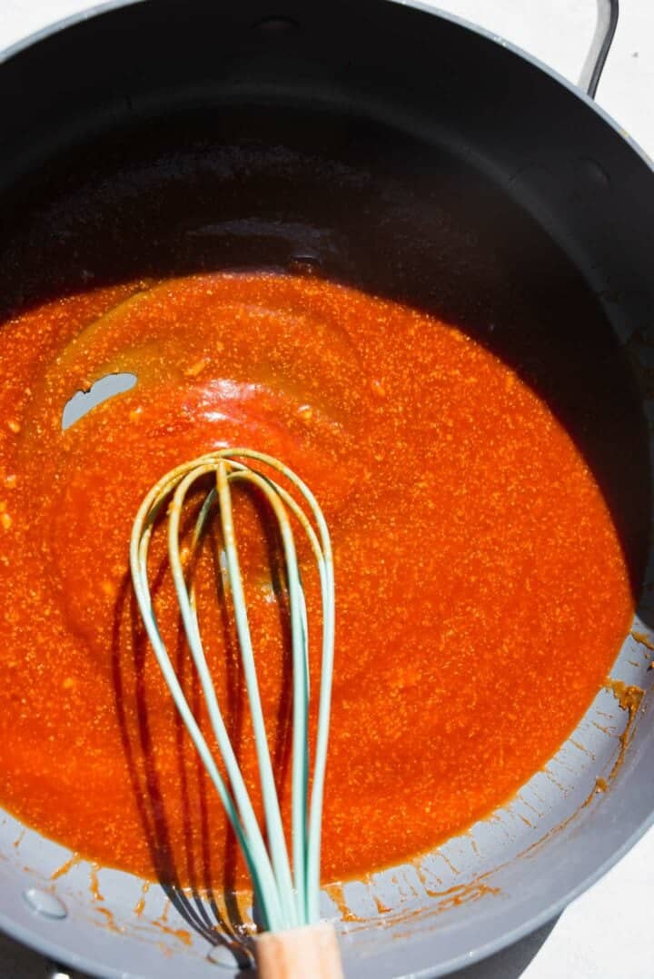 Spicy sauce in a frying pan