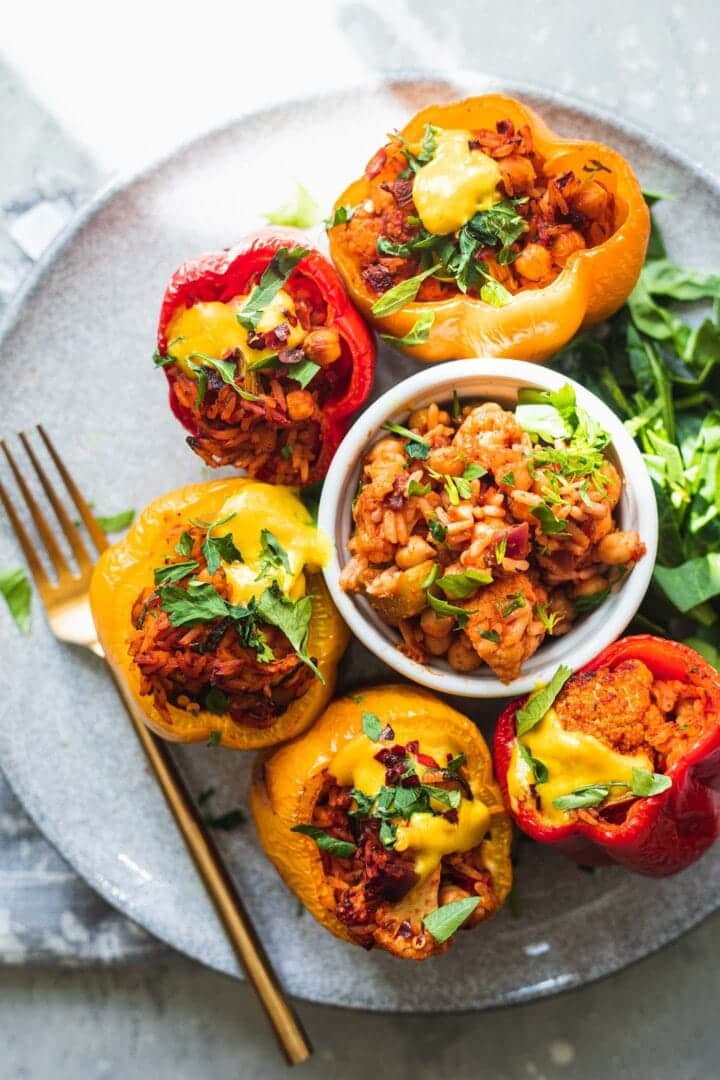 Stuffed peppers with rice and chickpeas on a plate
