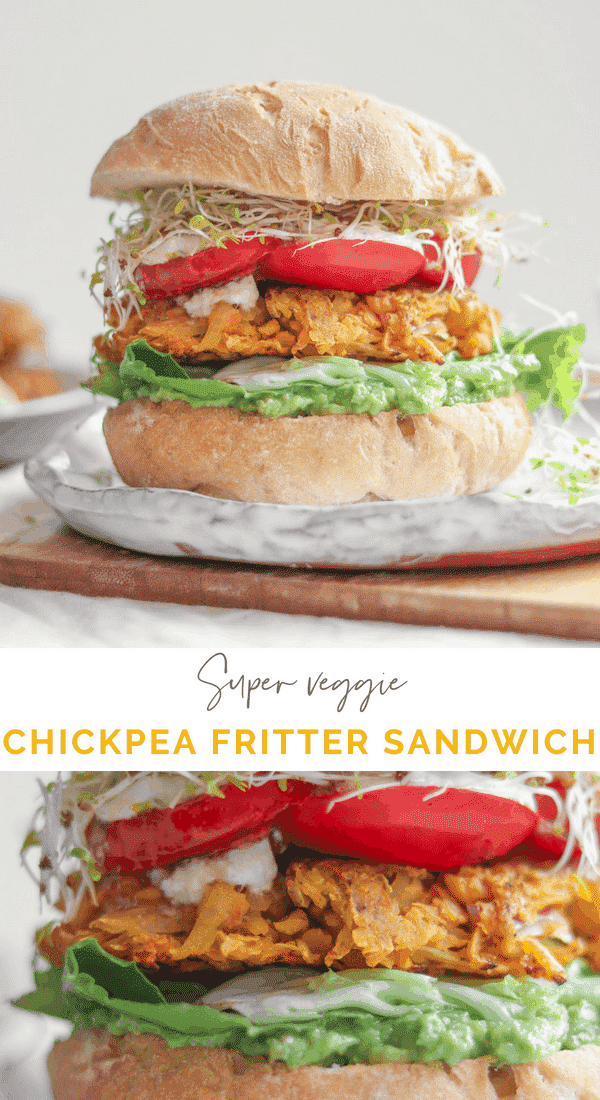 Super veggie chickpea fritter sandwich Pinterest image