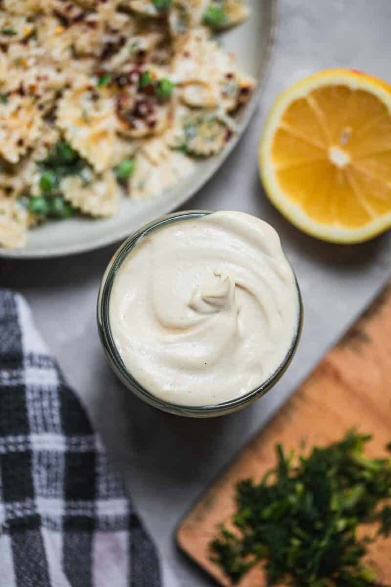 Vegan sour cream in a jar