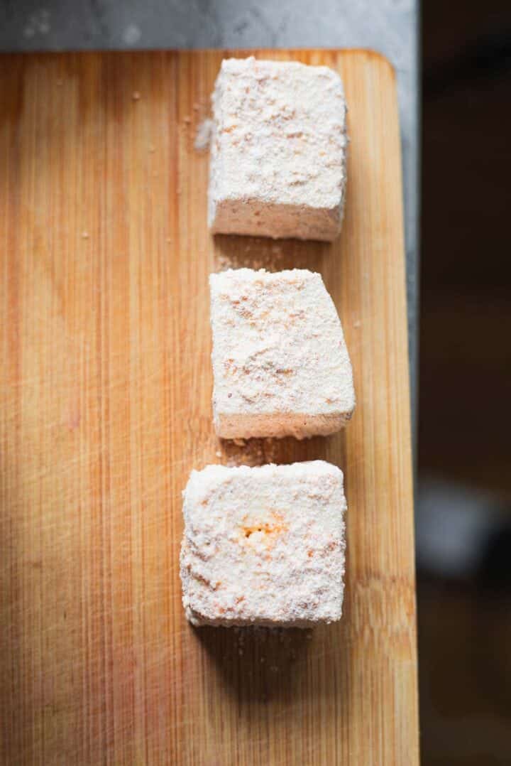 Tofu coated in breadcrumbs