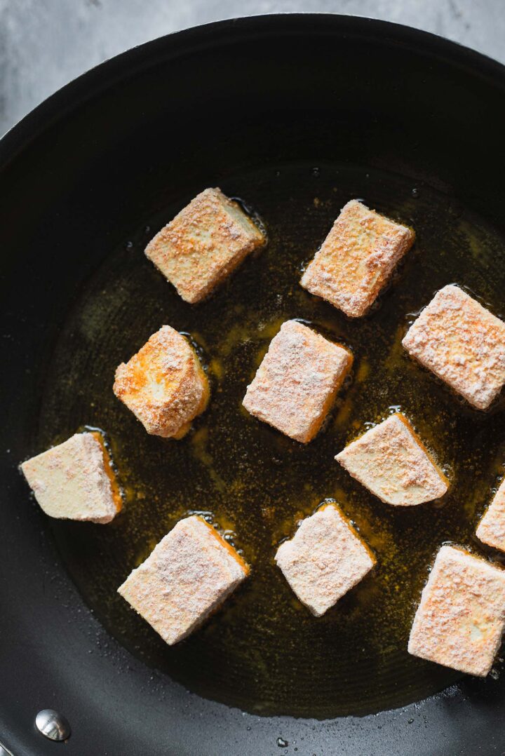 Tofu in a frying pan