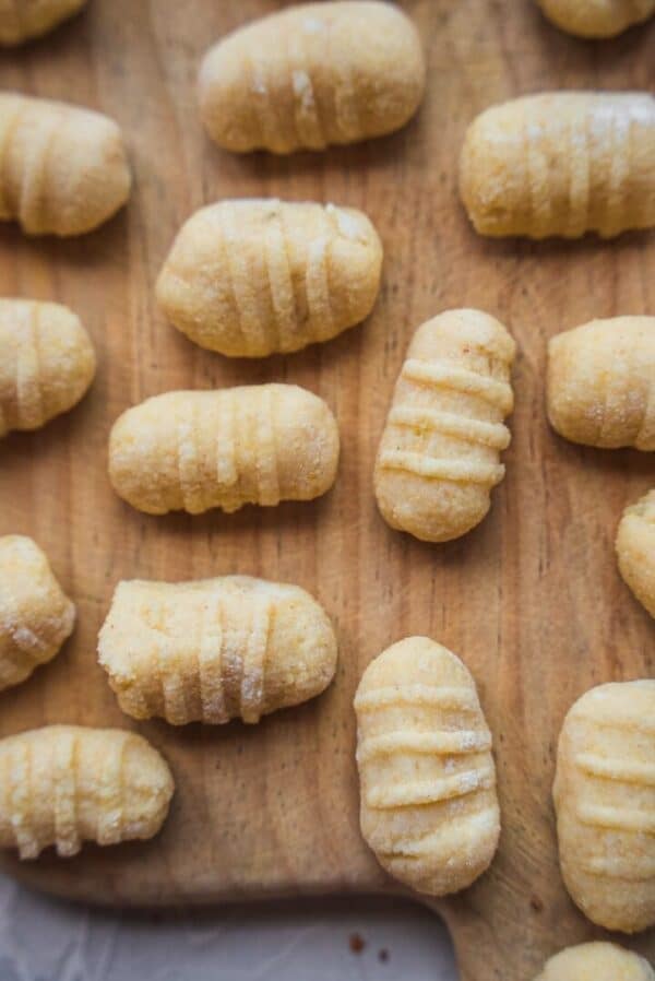 homemade vegan gnocchi on a cutting board