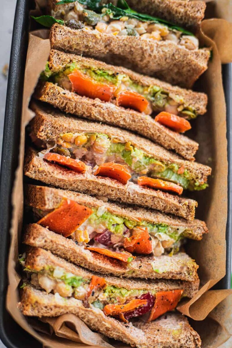 Chickpea sandwich with carrots and avocado