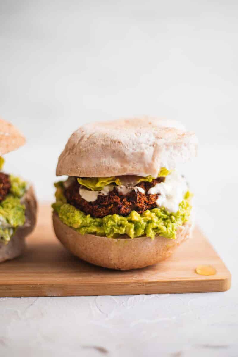 Vegan burger with avocado and lettuce