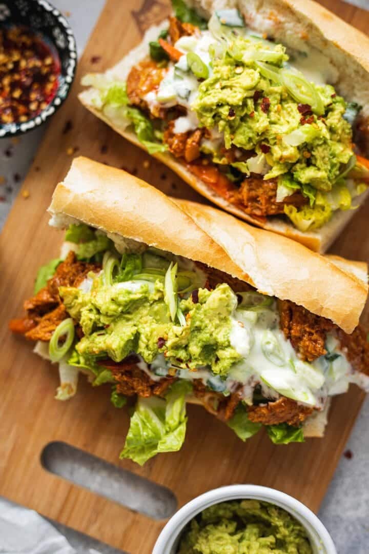 Vegan chicken sandwiches with avocado