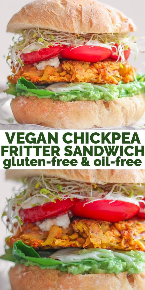 Vegan chickpea fritter sandwich gluten-free oil-free