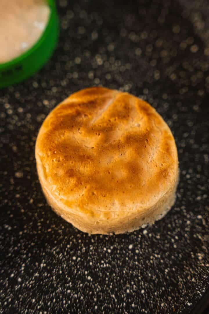 Vegan crumpet in a pan