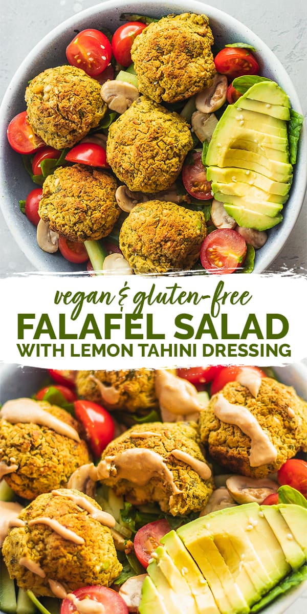Vegan falafel salad with lemon tahini dressing gluten-free